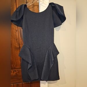 Worn Once - Gracia - Open Shoulder, Plunge Back, Navy Dress